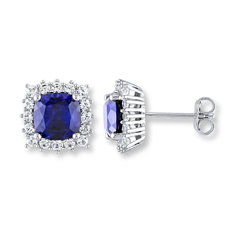 Main Image 1 of Lab-Created Blue & White Sapphire Earrings Sterling Silver