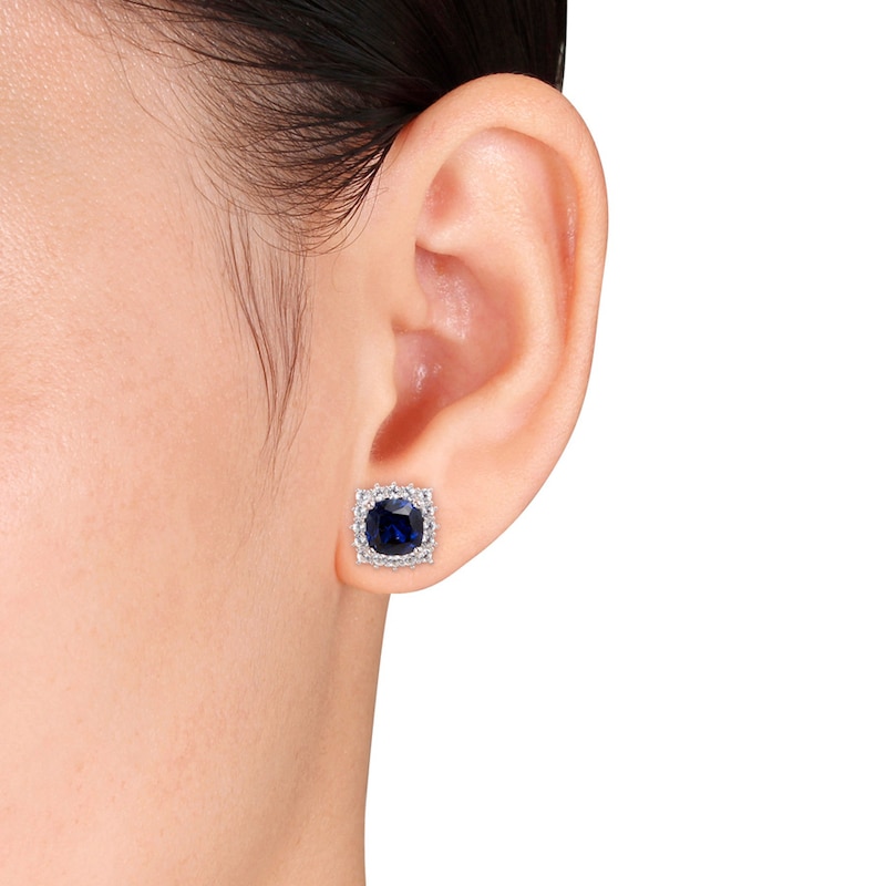 Lab-Created Blue & White Sapphire Earrings Sterling Silver