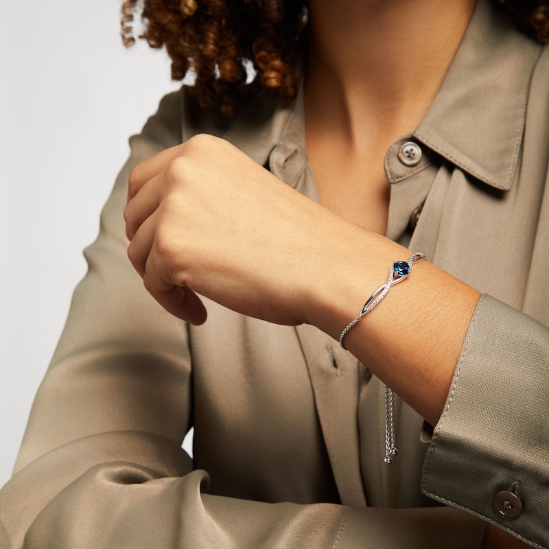 Main Image 3 of Lab-Created Sapphire Bolo Bracelet Blue & White Sterling Silver