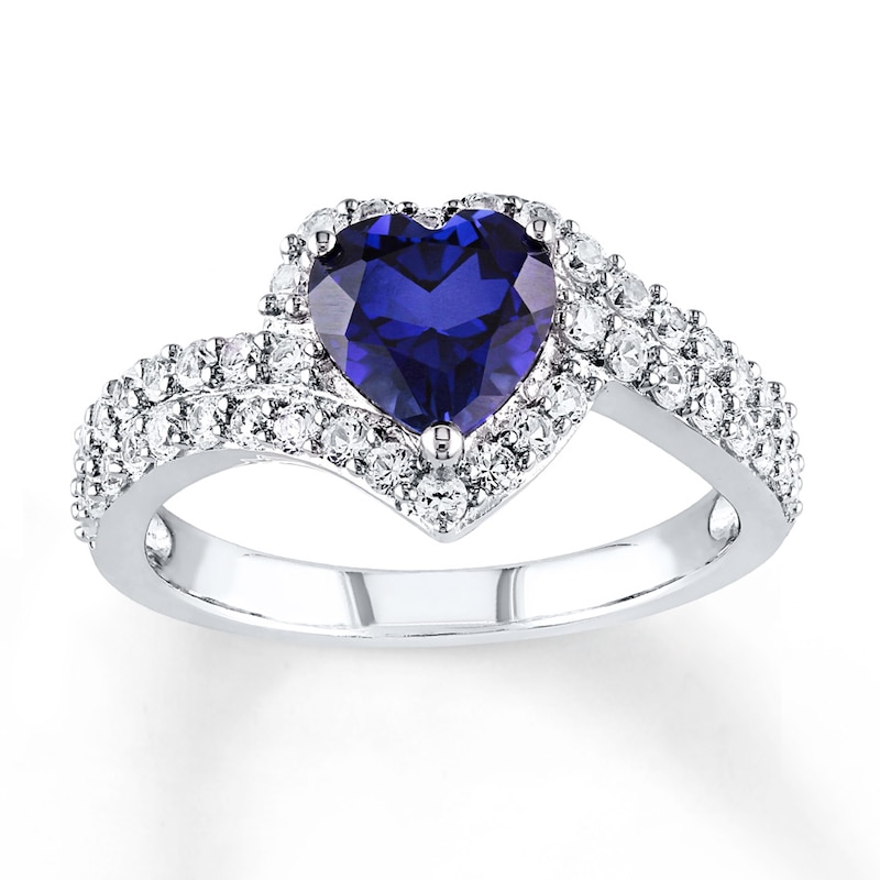 Main Image 1 of Blue & White Lab-Created Sapphire Ring Sterling Silver