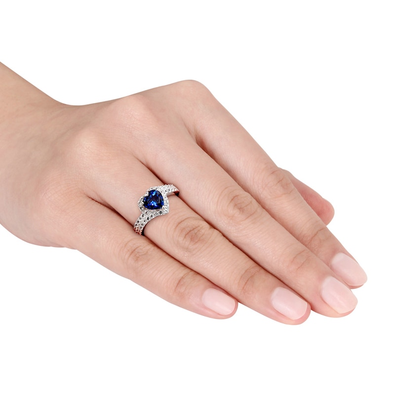 Main Image 3 of Blue & White Lab-Created Sapphire Ring Sterling Silver