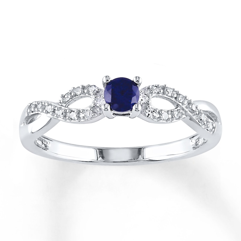 Lab-Created Sapphire Ring 1/15 ct tw Diamonds Sterling Silver