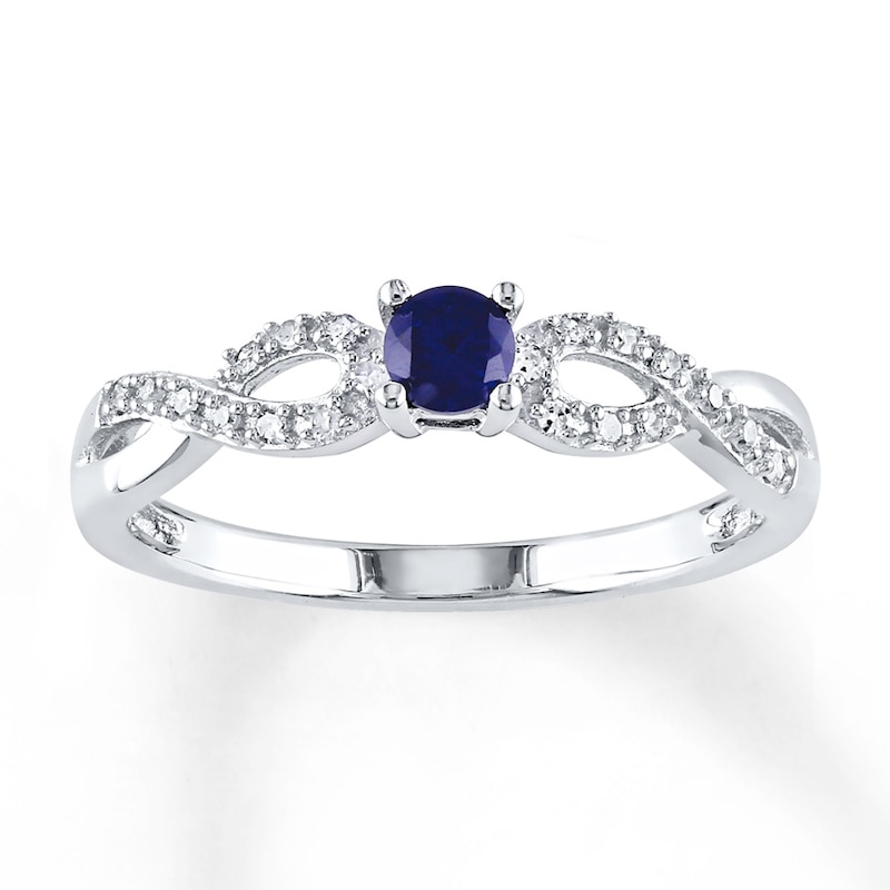 Main Image 1 of Lab-Created Sapphire Ring 1/15 ct tw Diamonds Sterling Silver