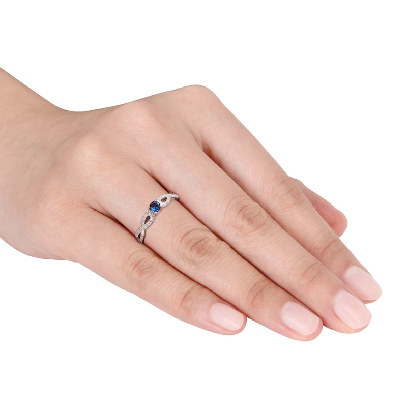 Main Image 3 of Lab-Created Sapphire Ring 1/15 ct tw Diamonds Sterling Silver