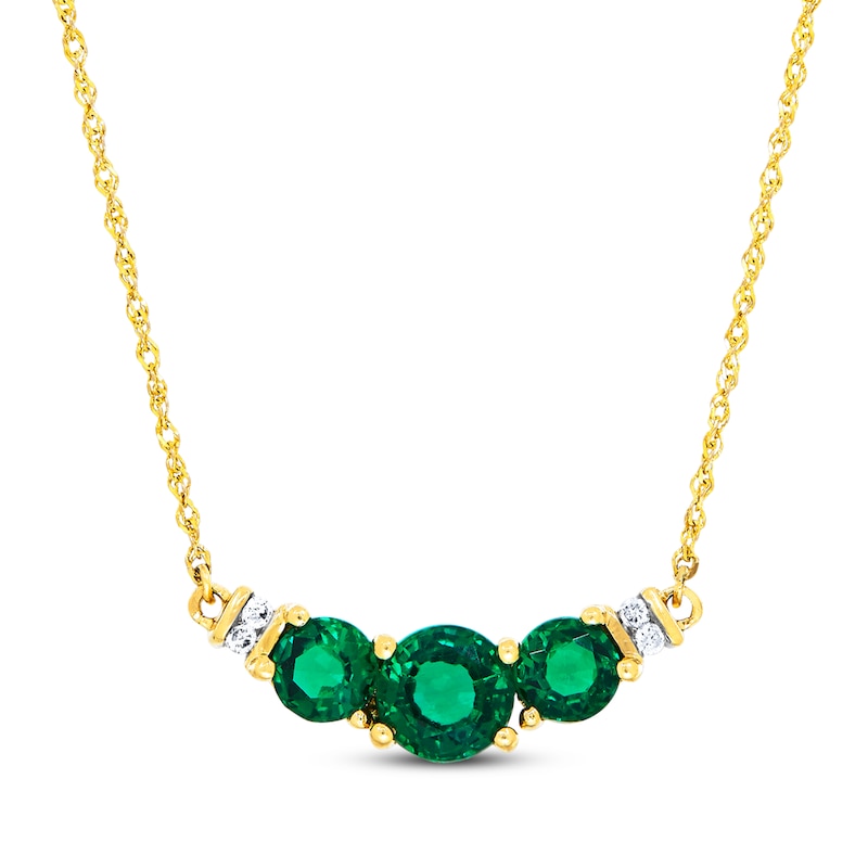 Main Image 1 of Lab-Created Emerald Diamond Accents 10K Yellow Gold Necklace