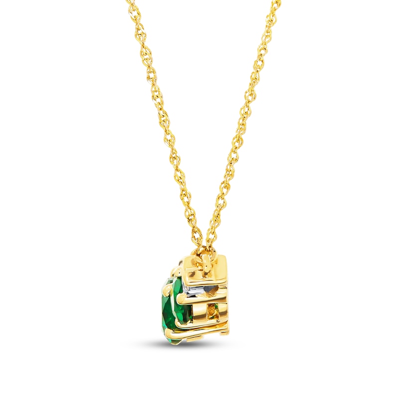 Main Image 2 of Lab-Created Emerald Diamond Accents 10K Yellow Gold Necklace