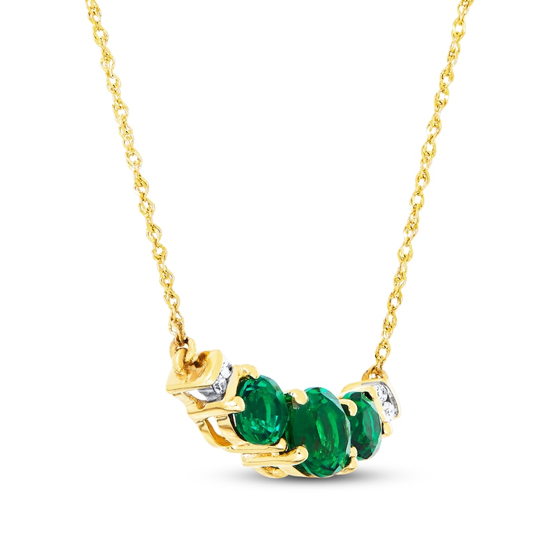 Main Image 3 of Lab-Created Emerald Diamond Accents 10K Yellow Gold Necklace