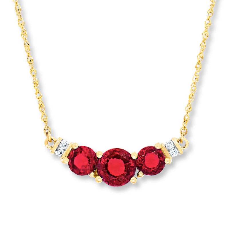 Main Image 1 of Lab-Created Ruby Necklace Diamond Accents 10K Yellow Gold