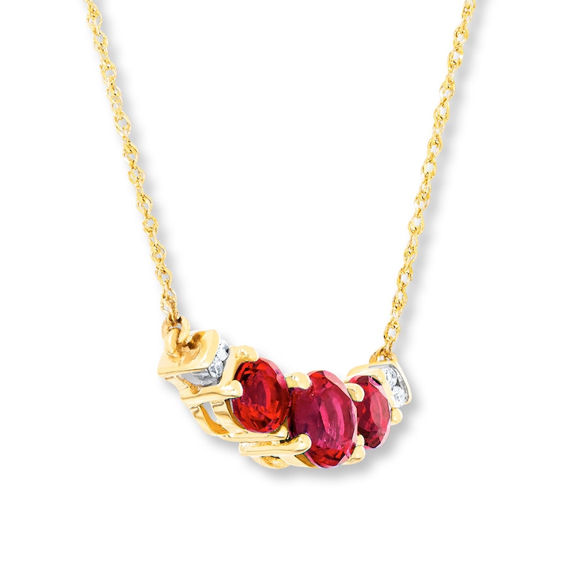 Main Image 3 of Lab-Created Ruby Necklace Diamond Accents 10K Yellow Gold