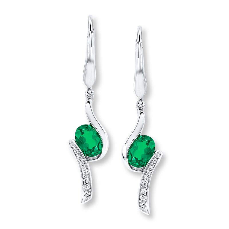 Main Image 1 of Lab-Created Emerald Earrings in Sterling Silver