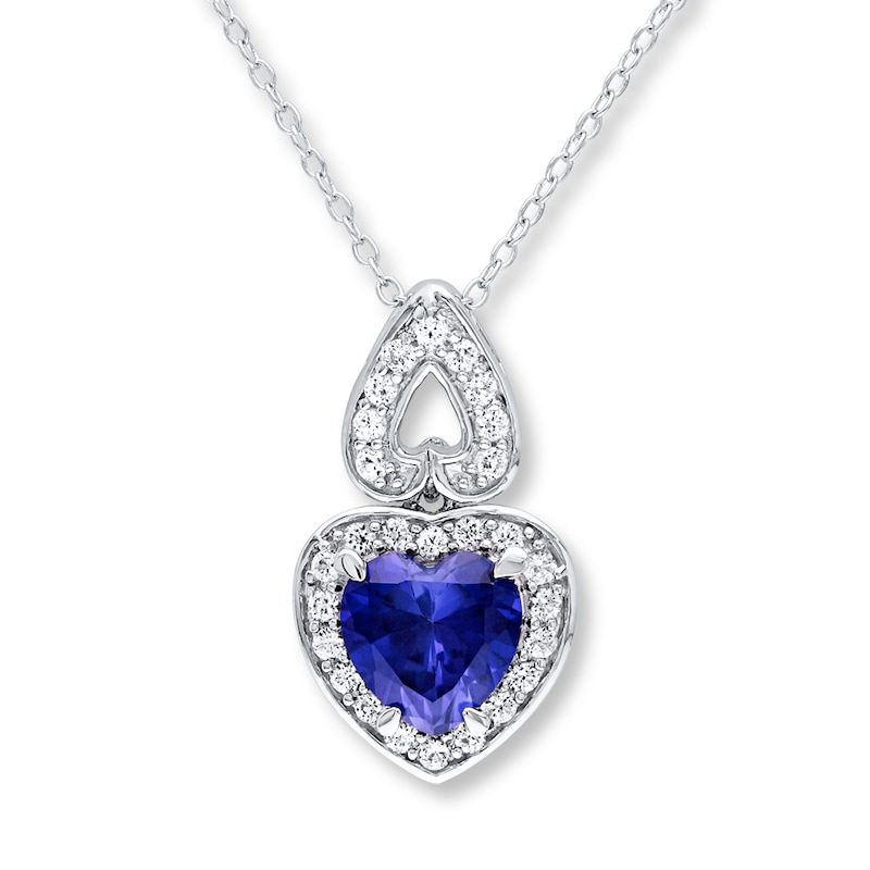 Main Image 1 of Heart Necklace Lab-Created Sapphires Sterling Silver