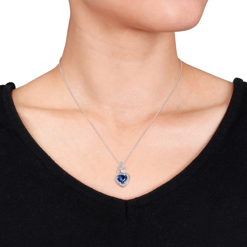 Main Image 2 of Heart Necklace Lab-Created Sapphires Sterling Silver