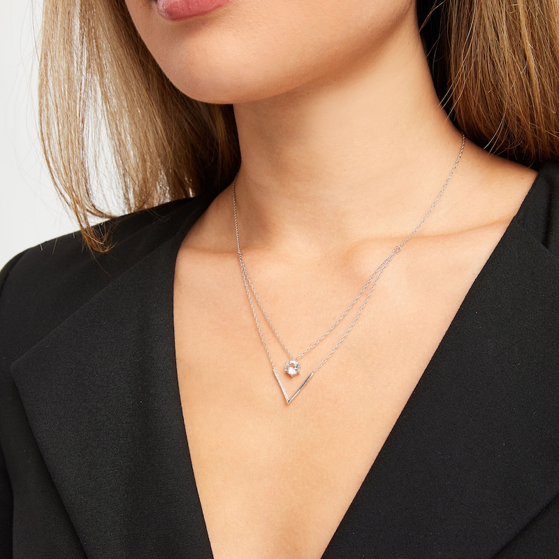 Main Image 2 of Layered Necklace Lab-Created White Sapphires Sterling Silver