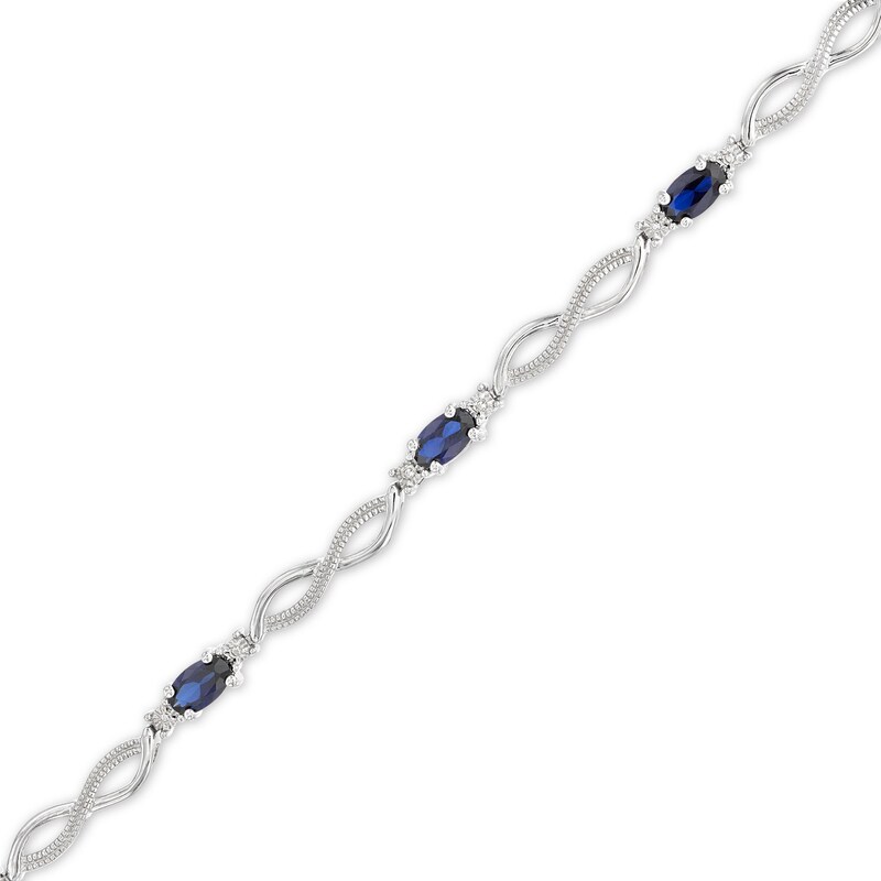 Main Image 1 of Lab-Created Sapphire Bracelet with Diamonds Sterling Silver