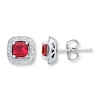 Thumbnail Image 1 of Lab-Created Ruby Earrings Diamond Accents Sterling Silver