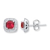 Thumbnail Image 0 of Lab-Created Ruby Earrings Diamond Accents Sterling Silver