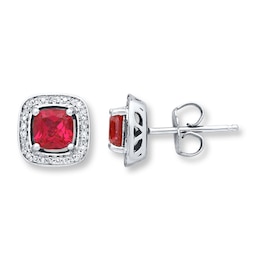 Lab-Created Ruby Earrings Diamond Accents Sterling Silver