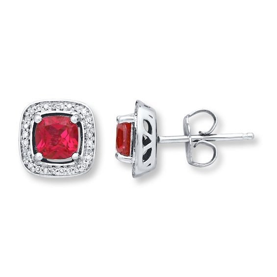 Lab-Created Ruby Earrings Diamond Accents Sterling Silver