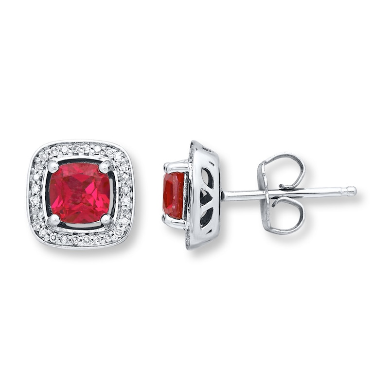 Lab-Created Ruby Earrings Diamond Accents Sterling Silver | Kay