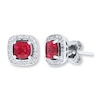 Thumbnail Image 1 of Lab-Created Ruby Earrings Diamond Accents Sterling Silver