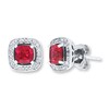 Thumbnail Image 2 of Lab-Created Ruby Earrings Diamond Accents Sterling Silver