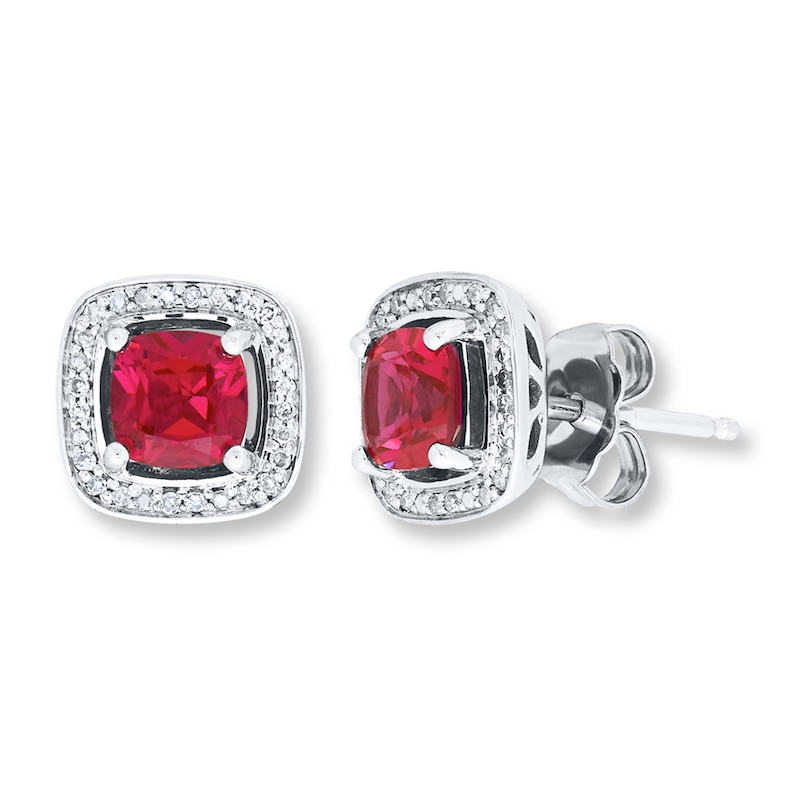 Main Image 2 of Lab-Created Ruby Earrings Diamond Accents Sterling Silver