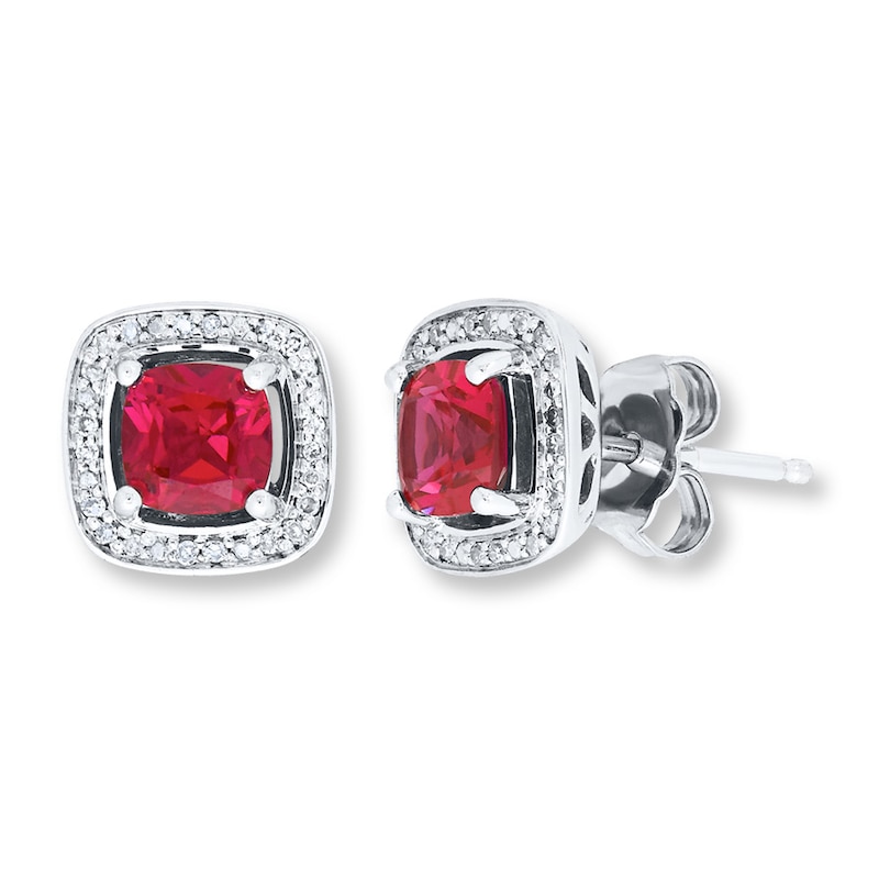 Lab-Created Ruby Earrings Diamond Accents Sterling Silver