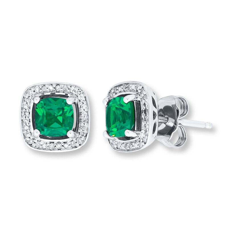 Lab-Created Emerald Earrings 1/15 cttw Diamonds Sterling Silver