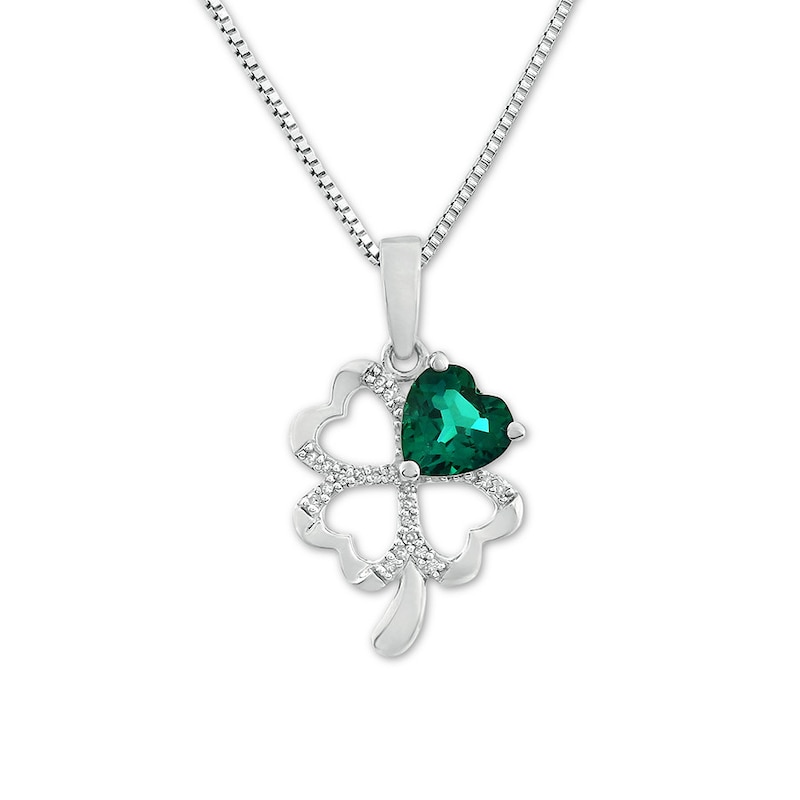 Main Image 1 of Four-Leaf Clover Necklace Lab-Created Emerald Sterling Silver
