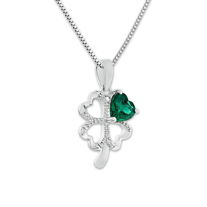 Main Image 3 of Four-Leaf Clover Necklace Lab-Created Emerald Sterling Silver