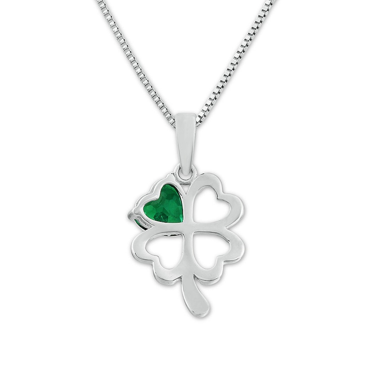 Main Image 4 of Four-Leaf Clover Necklace Lab-Created Emerald Sterling Silver