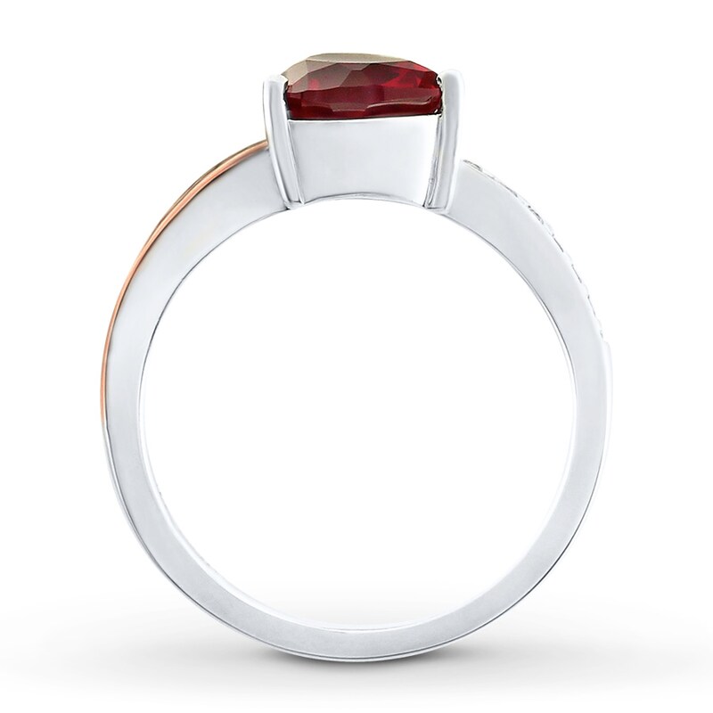 Main Image 2 of Heart Cross Ring Lab-Created Ruby Sterling Silver/10K Rose Gold