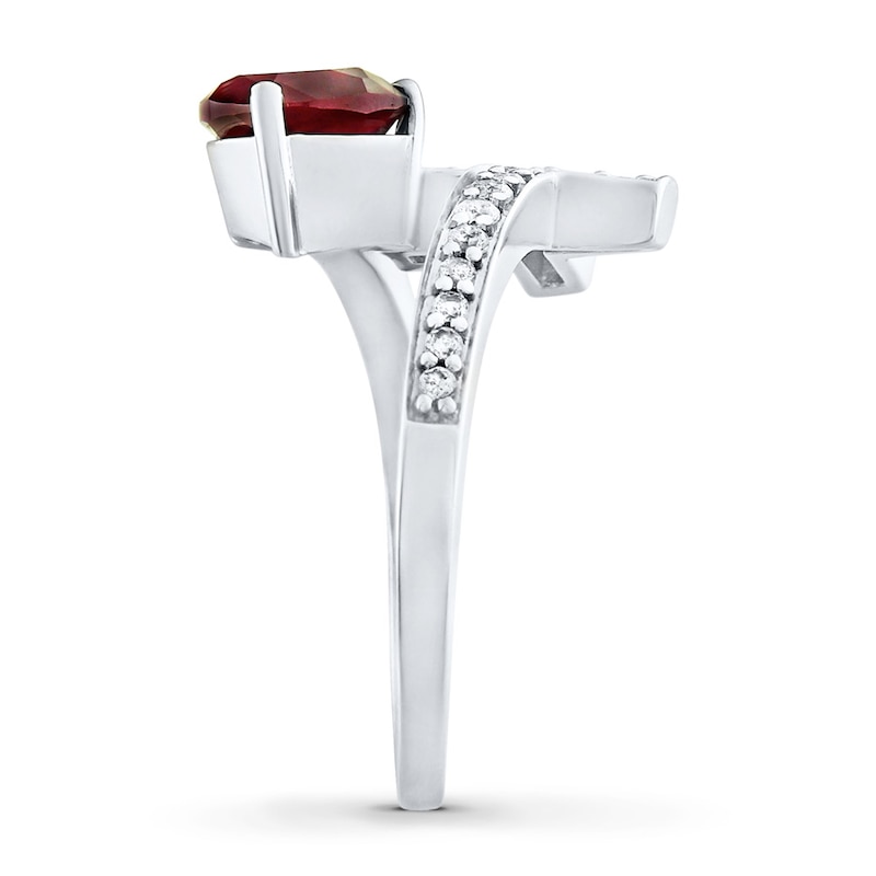 Main Image 3 of Heart Cross Ring Lab-Created Ruby Sterling Silver/10K Rose Gold