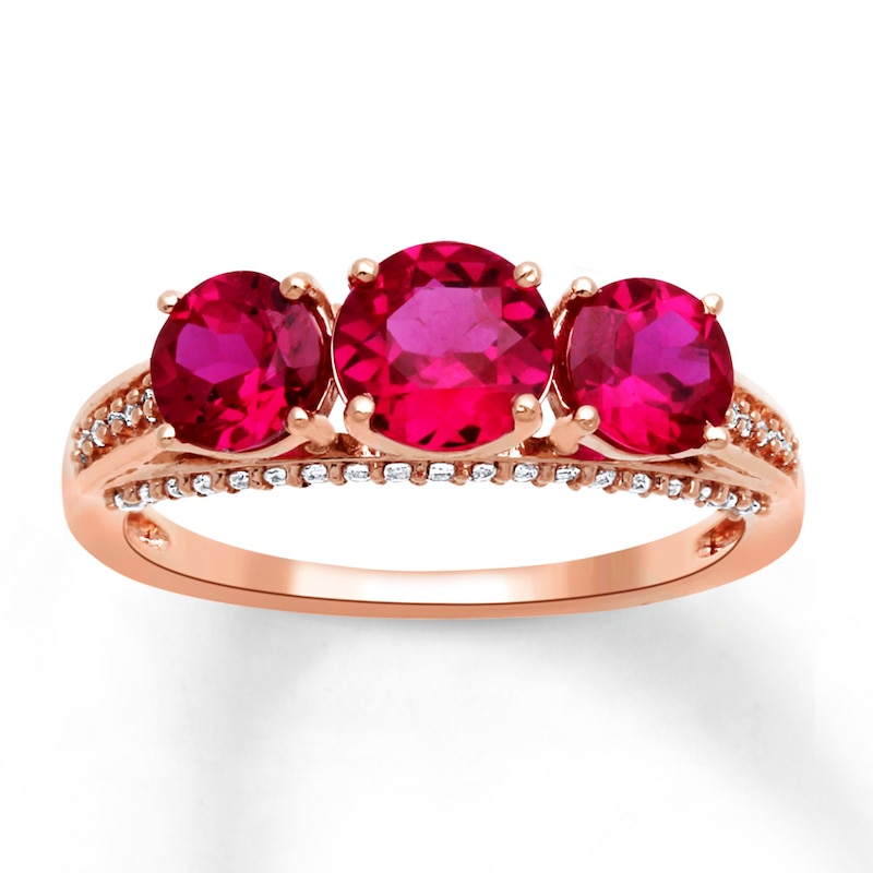 Lab-Created Ruby Ring Lab-Created White Sapphires 10K Rose Gold