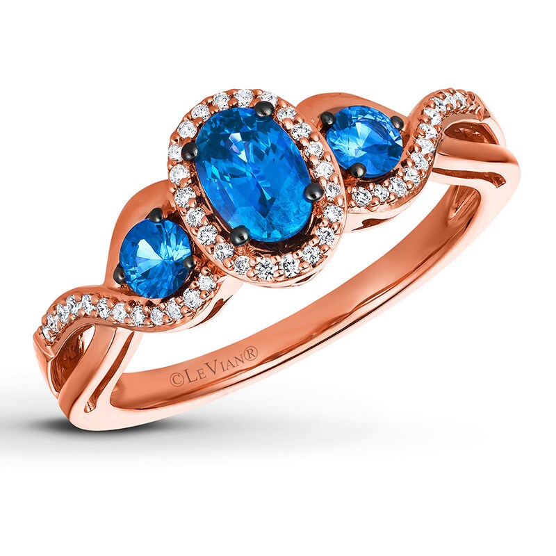 Le Vian Sapphire Ring 1/8 ct tw Diamonds 14K Strawberry Gold