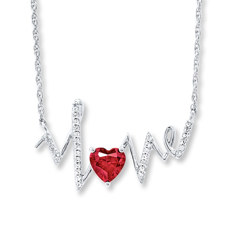 Main Image 1 of Heartbeat Necklace Lab-Created Ruby & Sapphire Sterling Silver