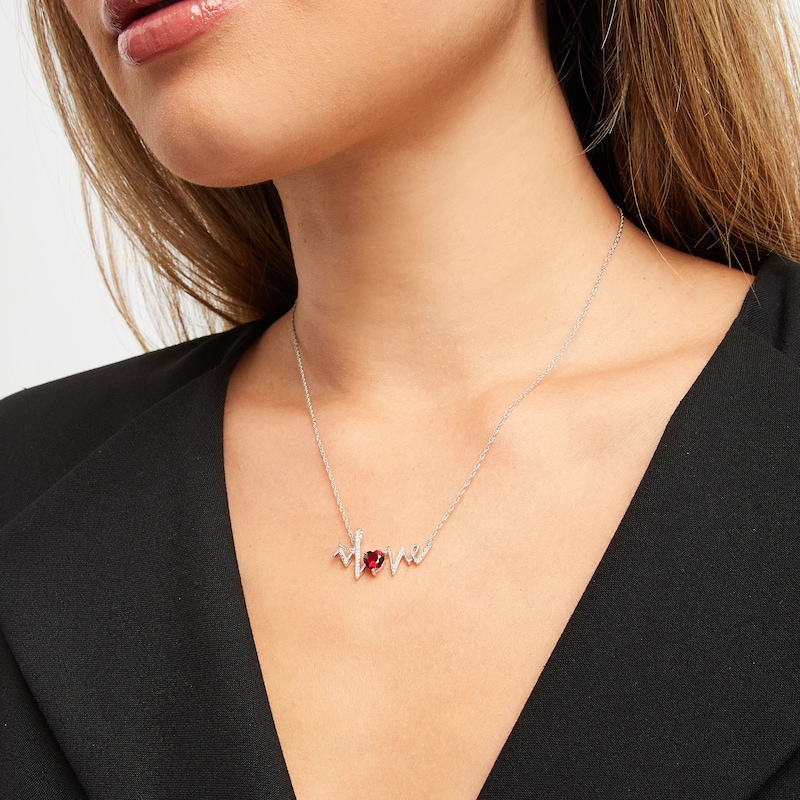 Main Image 3 of Heartbeat Necklace Lab-Created Ruby & Sapphire Sterling Silver
