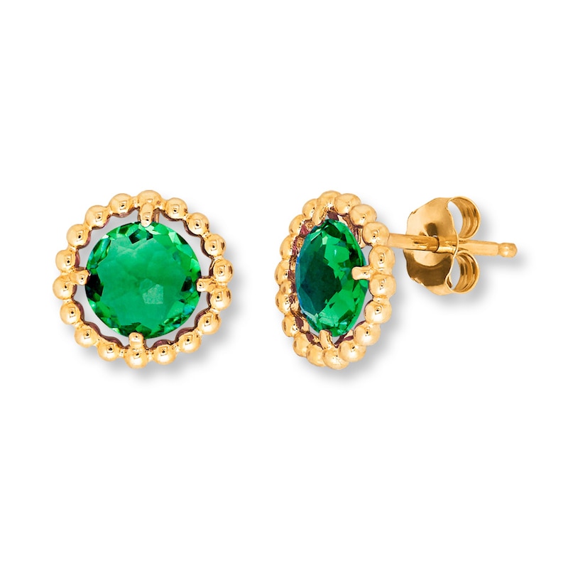 Lab-Created Emerald Earrings 10K Yellow Gold