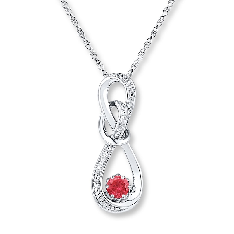 Main Image 1 of Lab-Created Ruby Necklace Diamond Accents Sterling Silver
