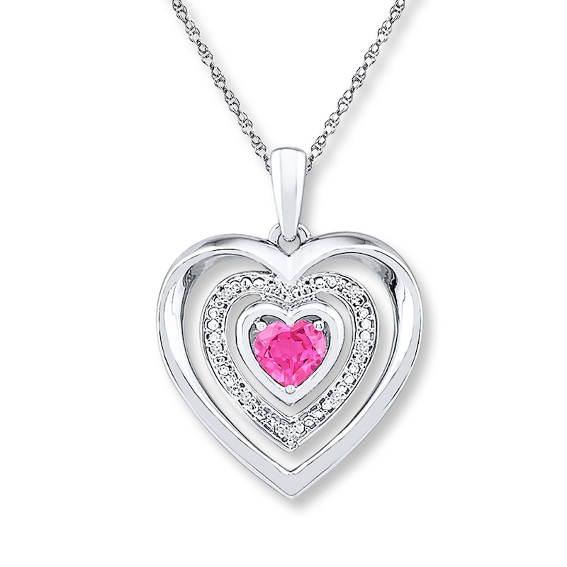 Main Image 1 of Heart Necklace Lab-Created Pink Sapphire Sterling Silver