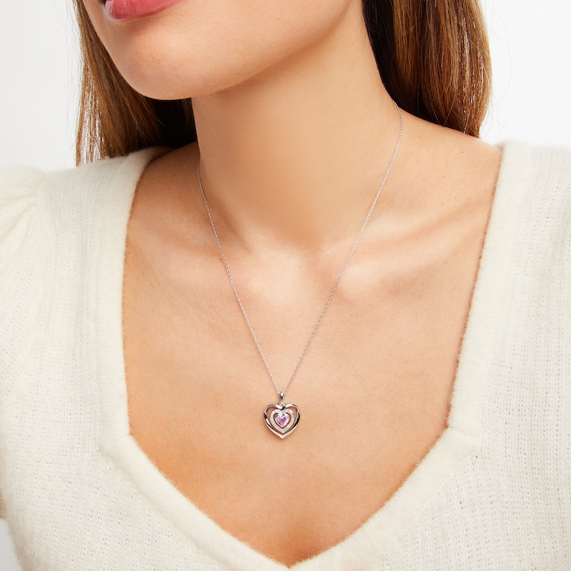 Main Image 2 of Heart Necklace Lab-Created Pink Sapphire Sterling Silver