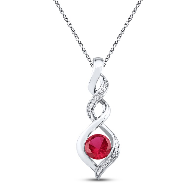 Main Image 1 of Lab-Created Ruby Necklace Diamond Accents Sterling Silver