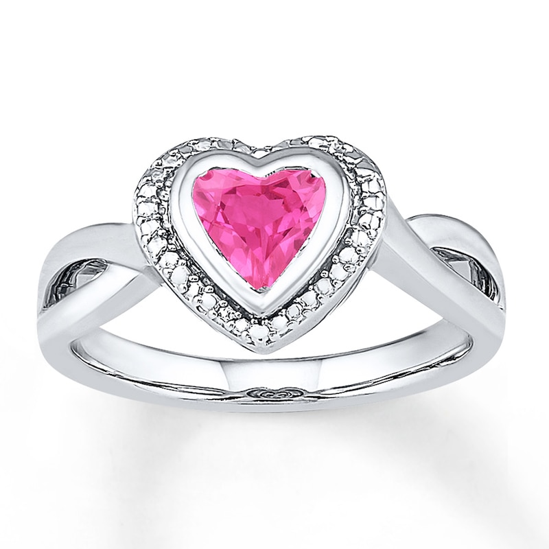 Main Image 1 of Heart Ring Lab-Created Pink Sapphire Sterling Silver