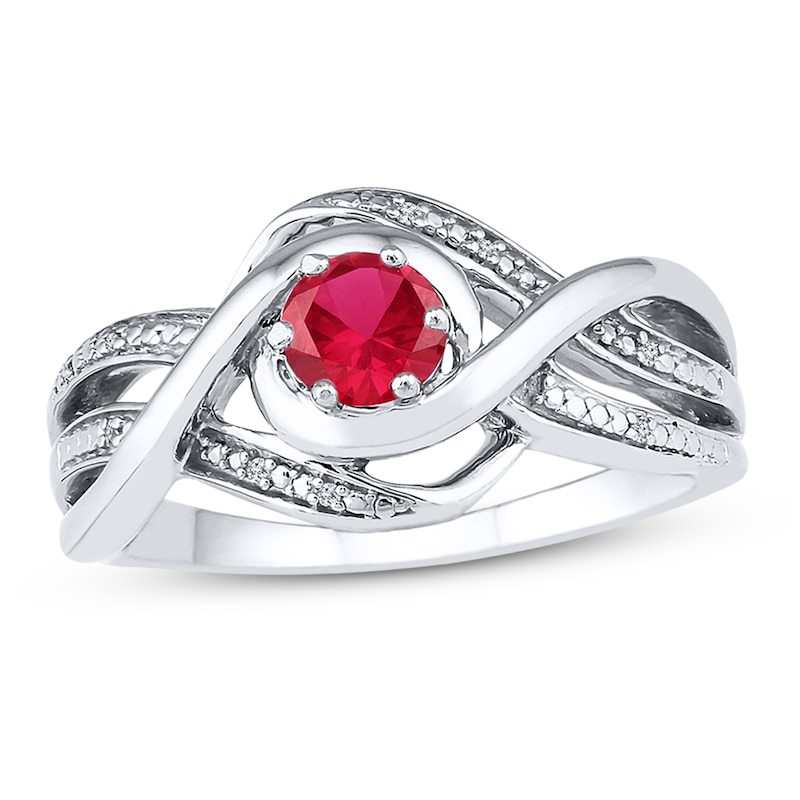 Main Image 1 of Lab-Created Ruby Ring Diamond Accents Sterling Silver
