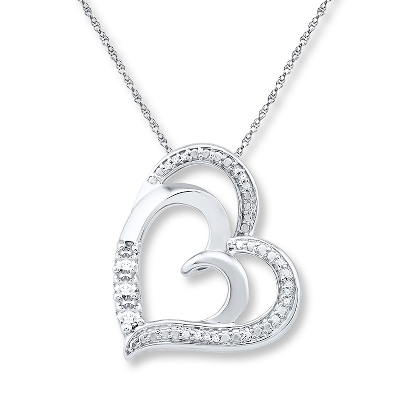 Main Image 1 of Heart Necklace Lab-Created White Sapphires Sterling Silver