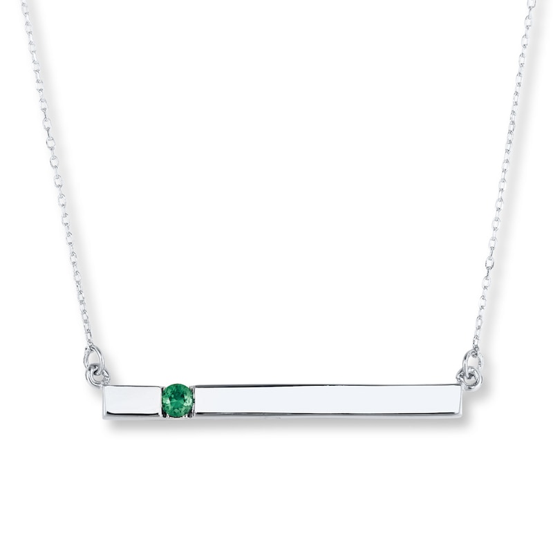 Main Image 1 of Bar Necklace Lab-Created Emerald Sterling Silver