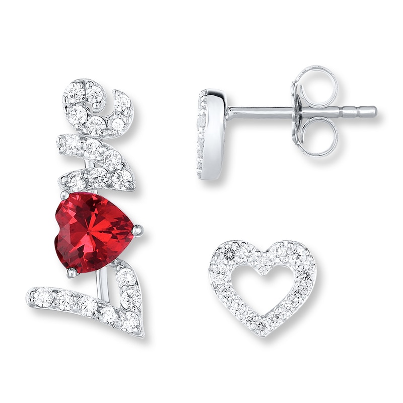 Main Image 1 of Love Earring Set Lab-Created Gemstones Sterling Silver