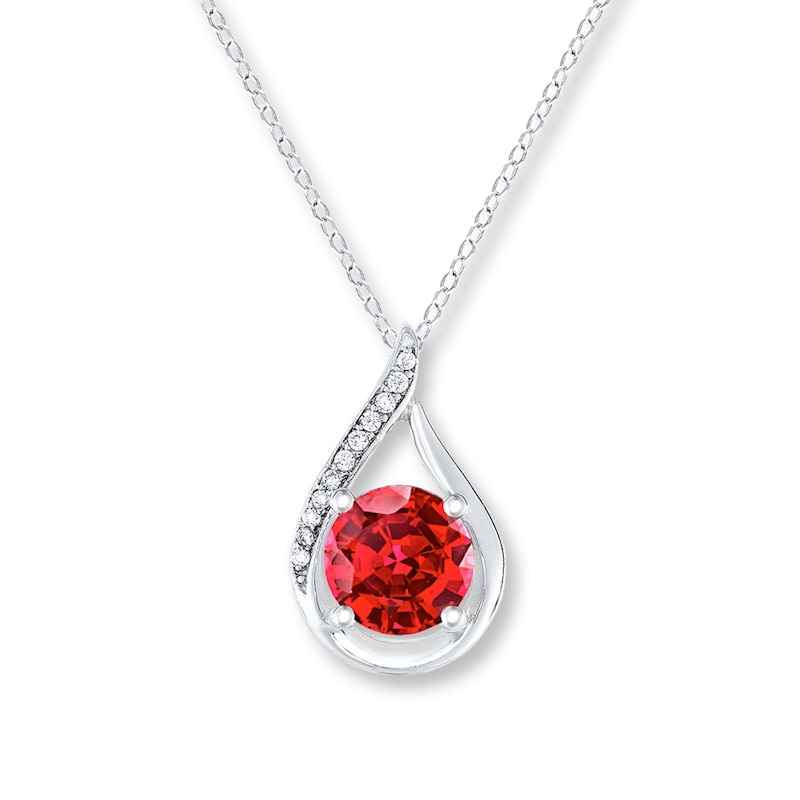Main Image 1 of Lab-Created Ruby Lab-Created Sapphire Sterling Silver Necklace