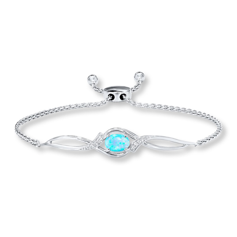 Main Image 1 of Lab-Created Blue Opal Bolo Bracelet Sterling Silver