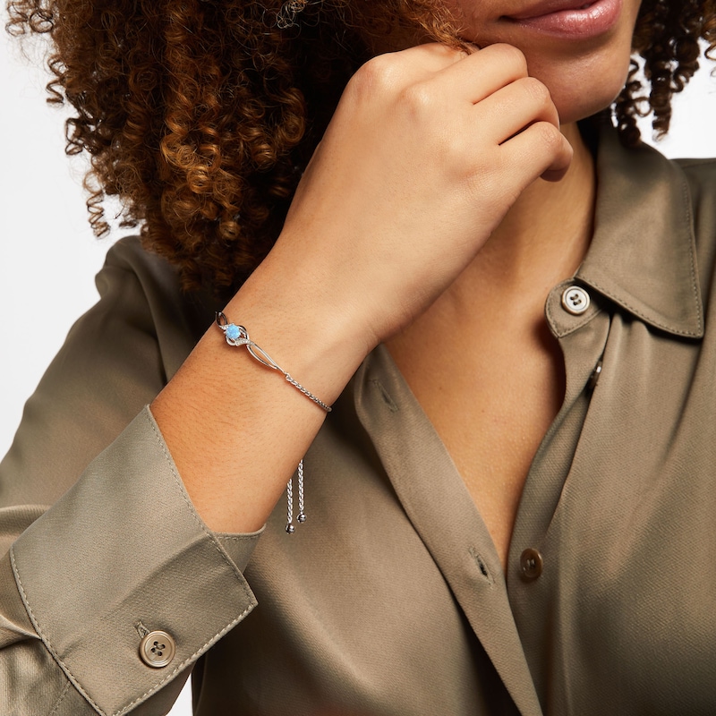 Main Image 3 of Lab-Created Blue Opal Bolo Bracelet Sterling Silver